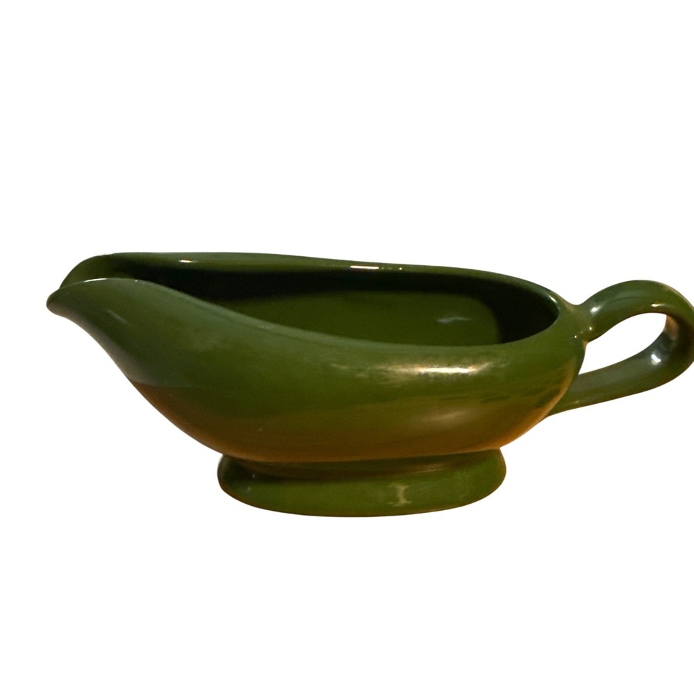 Vintage Style Forest Green Ceramic Gravy Boat Mid Century Modern Sauce Server